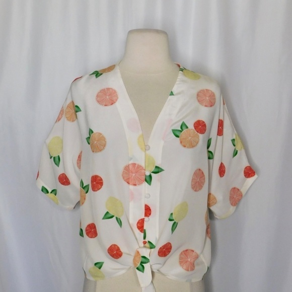 NWT!! RAILS Thea Citrus Print Silk Tie Front Top Blouse Button Down X-Small - Picture 4 of 16